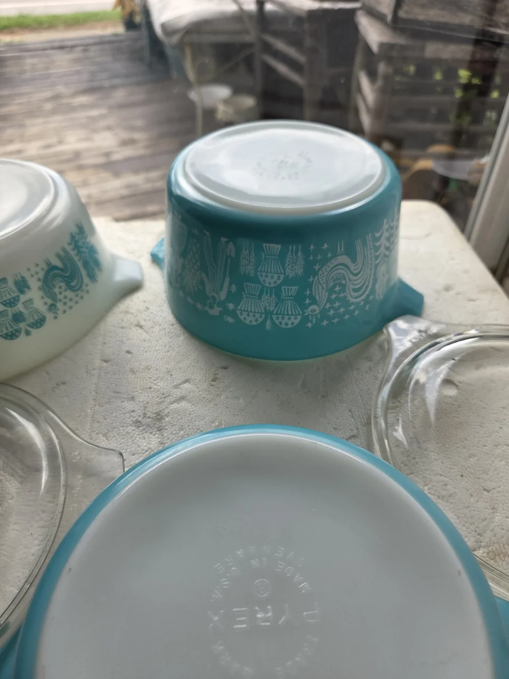 Vintage Turquoise and White Pyrex  Butter Print  8pc